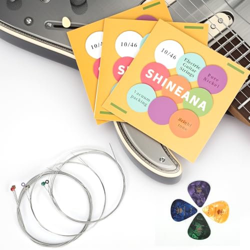 Paquete de 3 cuerdas para guitarra eléctrica, acero niquelado de alto carbono, tono brillante más duradero y sensación cómoda, juego de 6 cuerdas (luz 10-46)