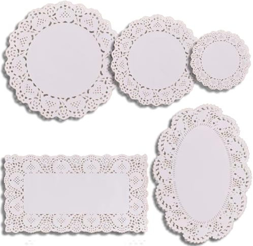 250 Pcs Paper Doilies, Multi-size Doilies Lace Paper, White Lace Round Rectangle Oval Paper Doilies for Tables Plates Cakes Desserts Crafts