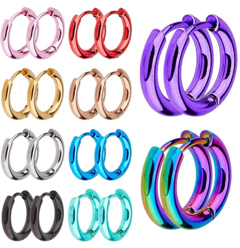 DICOSMETIC 20 Stück 10 Farben 14mm Klein Creolen Ohrringe Bunte Huggie Creolen Edelstahl Hoop Ohrring Set Niedliche Statement Ohrringe Modeschmuck für Männer Frauen