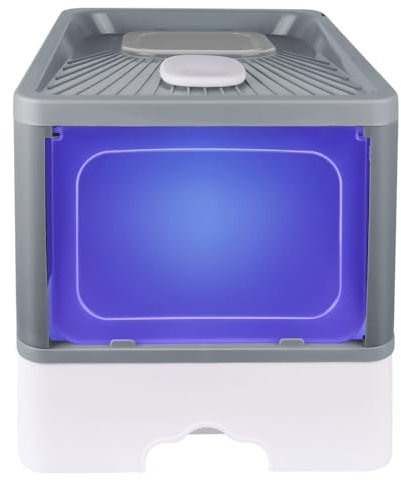 Grand Bac à Litière pour Chat, avec Pelle à Litière Auto-toiletteur Désinfection UV Maison de Toilette Chat, -48 * 37 * 38cm Stérilisation-Gris