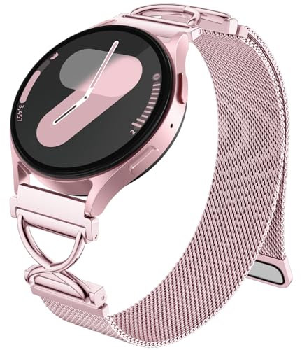 Dirrelo Kompatibel mit Samaung Galaxy Watch 7 6 4 5 Armband 40mm 44mm, X-förmig Metall Magnet Mesh Ersatz Band für Galaxy Watch FE/6 Classic 47mm 43mm/4 Classic 42mm 46mm/5 Pro 45mm Damen, Roségold