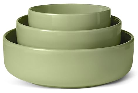 Amazon Basics Ciotole in Gres Smaltato, Set di 3 Pezzi, Lavabili in Lavastoviglie, Verde Oliva