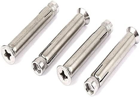 Tornillos y anclajes for paneles de yeso, perno de expansión de metal, pernos de anclaje con manguito de expansión, rosca M8, 70 mm de largo, cabeza avellanada plana, 4 piezas