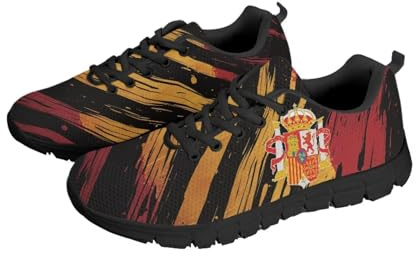 NETILGEN Zapatillas de correr ligeras con malla de aire, con cordones, informales, para fitness, deportes, tenis y tenis, Bandera de España, 42 EU