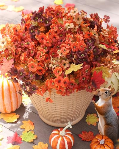 Künstliche Herbstblumen für draußen – 16 Stück lebensechte UV-beständige bunte Seiden-Gänseblümchen, wetterfeste Kunstblumen für Garten, Balkon & Terrasse – Ideal für Halloween & Herbstdekoration
