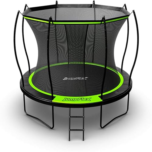 Jumpflex Flex Round Outdoor Backyard Trampoline with Net Safety Enclosure and Ladder, 10ft - Heavy-Duty Jumping Play Equipment for Family