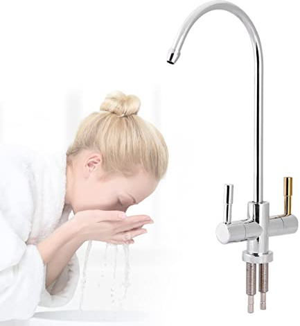Mtlavishness Rubinetto Lavello Cucina 3 Vie Acqua Potabile a Doppia Leva Calda e Fredda con Rotazione a 360° Collo per Osmosi Inversa o Sistema di Filtraggio dell'Acqua, da 1/4, Argento
