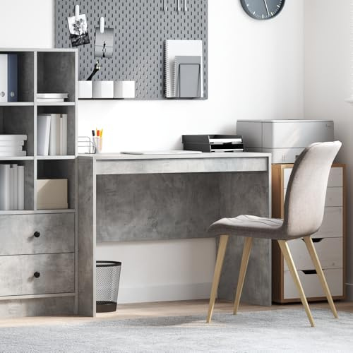 IBUQDDV Grauer Schreibtisch mit Betonoptik aus MDF 100 x 50 x 76 cm Rechteck Moderner Bürotisch mit Stauraum
