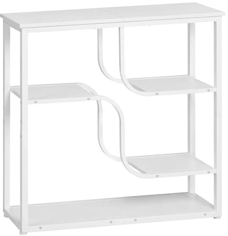 HOOBRO Schmaler Konsolentisch mit 5 Ebenen, Flurtisch, Sofatisch, Eingangstisch, Retro-Industriestil, für Eingangsbereich, Wohnzimmer, Metallrahmen und Spanplatte, Weiß EWW69XG01