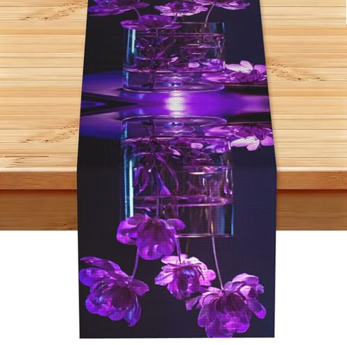 Chemin de table à imprimé floral violet 33 x 183 cm - Décoration de table de cuisine ou de salle à manger - Pour maison, fête, restaurant