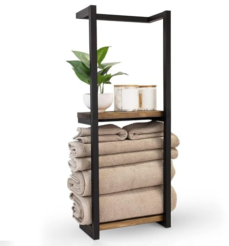 Spalivivre Porte-Serviettes Mural 2 Niveaux avec Tablette, sans Perçage, pour Salle de Bains et Cuisine, Gain de Place pour Locataires et Petits Espaces, Noir