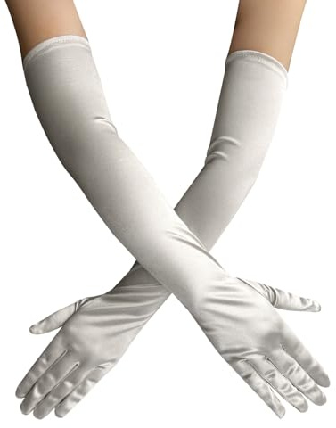 Aucute Damen Ellenbogenglanz 20er Opernhandschuhe Elastische Seidenhandschuhe Lange Partykostümschuhe Klassische Hochzeitsbräutigam Abendhandschuhe