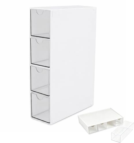 Boîte de Rangement à 4 Tiroirs, Organisateur de Capsules de Café en Acrylique, Porte-Capsules Multifonctionnel, Empilable Horizontal/Vertical, Blanc