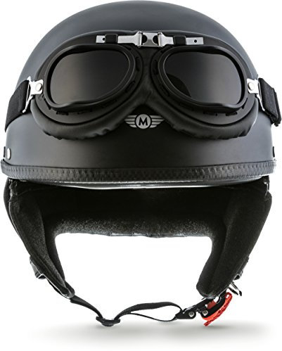 Moto Helmets® D22-Set „Matt Black“ · Brain-Cap · Halbschale Jet-Helm Motorrad-Helm Roller-Helm Scooter-Helm Bobber Mofa-Helm Chopper Retro Cruiser Vintage Pilot Biker Helmet Brille · XL (61-62cm)