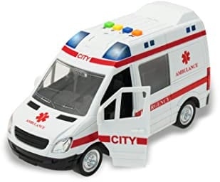 Teorema Giocattoli, Ambulanza Giocattolo con Luci e Suoni Reali, Macchinina Bambino con Frizione Potente, Porte Apribili, 4 Pulsanti Interattivi, Macchinine per Bambini, Scala 1:16