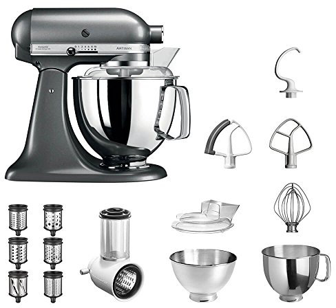 KitchenAid Küchenmaschine Artisan 5KSM175PS Veggie S Paket | mit TOP Zubehör: Gemüseschneider mit drei Trommeln sowie zusätzlichem Raspel und Reibenpaket mit 3 weiteren Trommeln (Medallion-Silber)