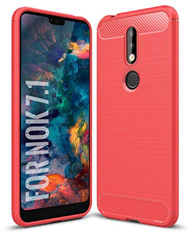 SCL Nokia 7.1 Hülle Für Nokia 7.1 Hülle, [Rot] Handyhülle Exquisite Serie-Carbon Design Schutzhülle mit Anti-Kratzer und Anti-Stoß Absorbtion Technologie für Nokia 7.1