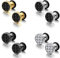 Epoch World 4 Pairs Acier Inoxydable Boucles d’oreilles pour Homme Femme Clou d’Oreille, Boucle d oreille Homme Or Argent Noir Boucle oreille Fibre de Carbone Piercing 8MM