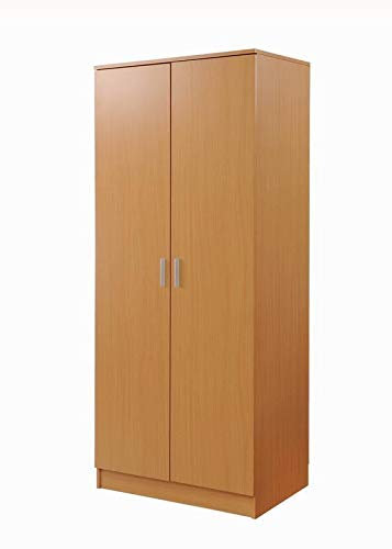 Timber Art Design UK Rio Costa Traditional Double Door Wardrobe | Cupboard with Hanging Shelf and Metal Handles - Bedroom Furniture Storage - Beech