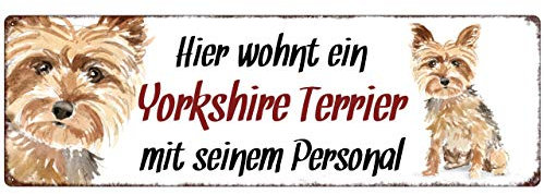 Interluxe Metallschild - Hier wohnt EIN Yorkshire Terrier - dekoratives Schild, Türschild, Blechschild als Geschenk für Menschen mit Hund