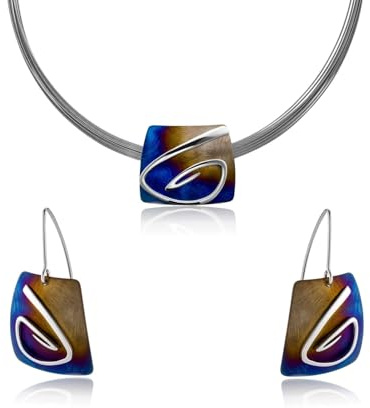 Silber-Titan Schmuckset Mit Farbverlauf Und Silberdrahtkette Aus Der EU