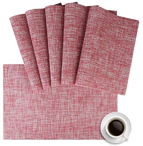 LIFEWAER Tovagliette Colazione Plastica Set di 6 Tovagliette Americane Lavabili Tovagliette Personalizzate Sottopiatti Pranzo per Tavolo da Cucina,S01 Rosa Rossa