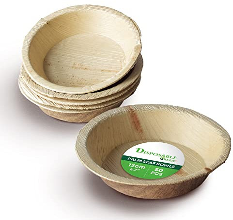 DISPOSABLE GREEN® | Round Bowls | Various Sizes | COMPOSTABLE, Biodegradable, Disposable Tableware, ECO Friendly | Stylish | Sturdy | PCS (50, 12 CM Round X 2.5 CM DEEP)