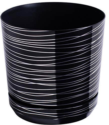 KORAD Blumentopf mit Drainagelöchern Schwarz mit Streifen 12 cm - Pflanzkübel aus Hochwertiger Kunststoff - Dekorativer Topf für Pflanzen