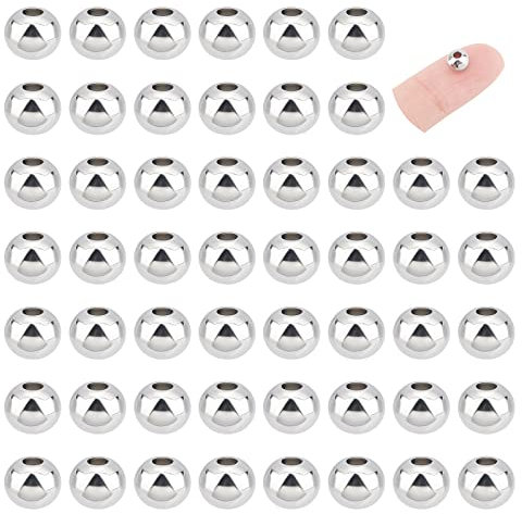UNICRAFTALE über 100 Stück Klein 6mm Runde Distanzperlen Edelstahl Lose Perlen 2~3 mm Loch Abstandperlen Glatte Perlen Metall Armband Perlen Halskette Basteln Perlen Schmuckherstellung Handwerk