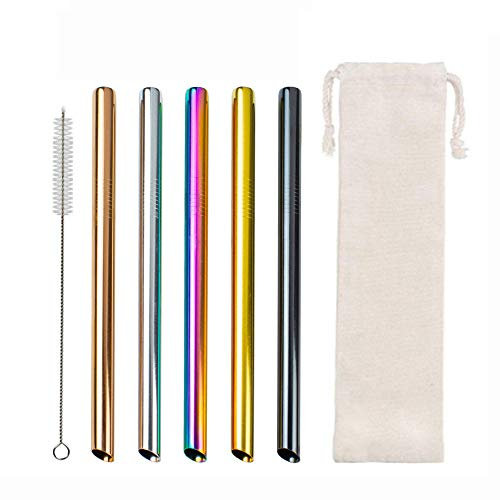 Stainless Steel Boba Straws - Extra Wide Reusable Metal Straws Smoothie/Bubble Tea/Milkshakes Straws 12mm/0.5 - for Bubble & Boba Tea, Milkshakes, Multi-Colored Metal Drinking Straws (Multicolour)