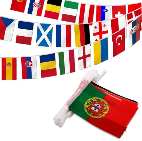 Bandera de cadena de campeonato de la Copa de Europa de Anley, pancarta de banderín de cadena de fútbol de la Copa de Europa, decoración para gran inauguración, bar deportivo, 25 pies, 24 banderas