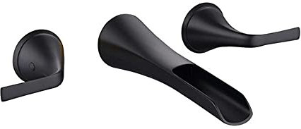 Mitigeur Salle de Bain Noir Robinet de Lavabo Cascade Double Poignée Mitigeur de Lavabo Encastré Mural