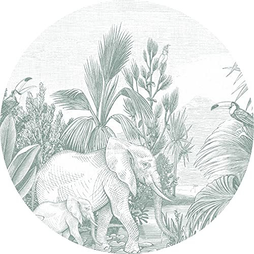 papier peint panoramique rond adhésif jungle vert Ø 70 cm - ESTAhome
