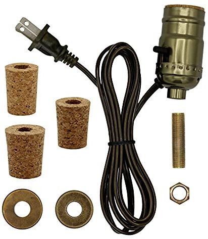 Creative Hobbies Pre-Wired Bottle Lamp Kit, Easily Convert Any Bottle Into A Lamp, DIY No Drilling Required | Antique Brass