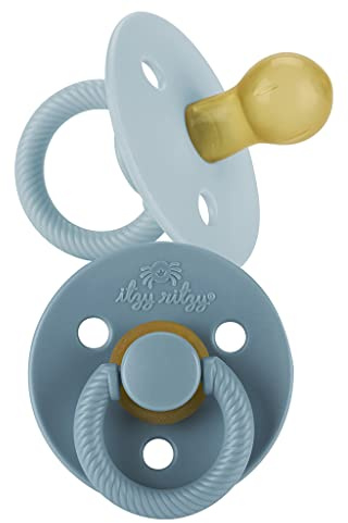 Itzy Ritzy Natural Rubber Newborn Pacifiers (Set of 2) – Baby Pacifiers with Cherry-Shaped Nipple & Large Air Holes for Added Safety; Set of 2 Binkies in Harbor & Coast (Ages 0 – 6 Months)