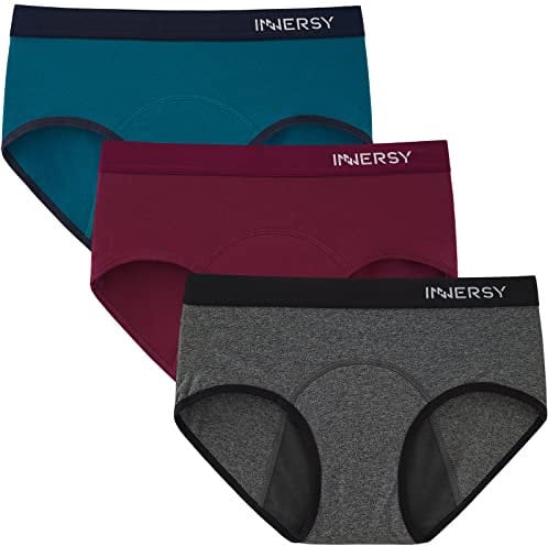 INNERSY Perioden Unterwäsche Leichte Blutung Menstruation Periodenslip Baumwolle Waschbar 3er Pack (3XL, Grau/Weinrot/Blau)