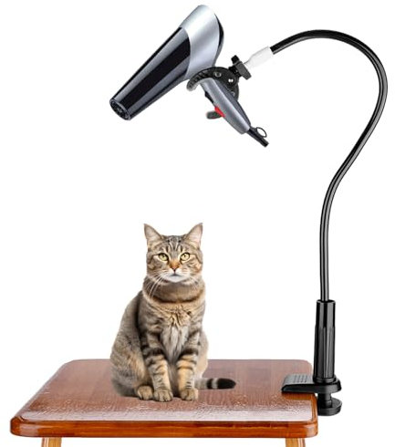 Secador de Pelo de Perro Manos de Soporte, 360 Grados Giratorio Secador de Pelo Soporte Ajustable Mascota Grooming Mesa Secador de Pelo Soporte con Abrazadera para Perros Gatos Mascotas Grooming