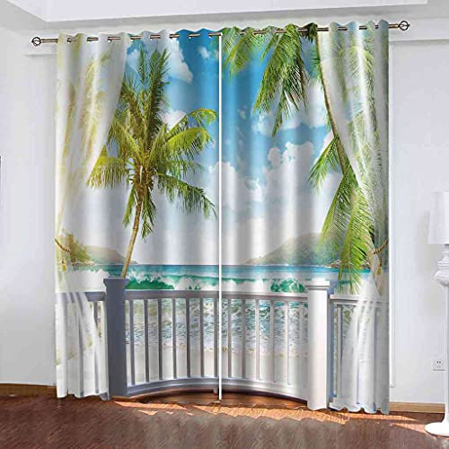 KQDMYT Blickdicht Ösen Vorhang 2Er Set Balkon Mit Wellenblick Waves Gardine Geräuschreduzierung Sonnenschutz Fenstervorhang Verdunkelungsvorhang Für Wohnzimmer Schlafzimmer Kinderzimmer 150x166cm