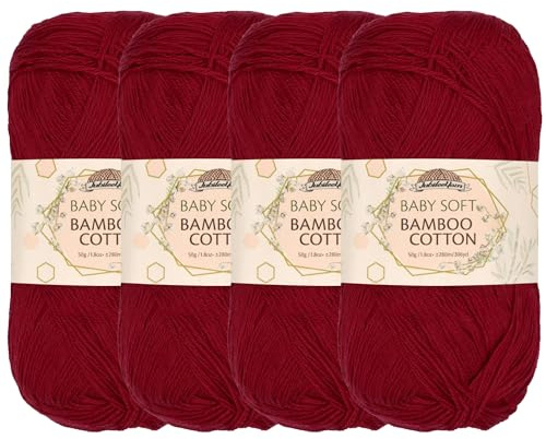 JubileeYarn Baby Soft Bamboo Cotton Yarn - 50g/Skein - Merlot - 4 Skeins
