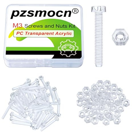 Pzsmocn 100 Stück/50 Sätze M3*25 mm PC Transparenter Kunststoff Kreuzschlitz Rundkopfschrauben und Sechskantmuttern-Satz, für Heimwerkerarbeiten, Modelle und die Befestigung Elektronischer Produkte.