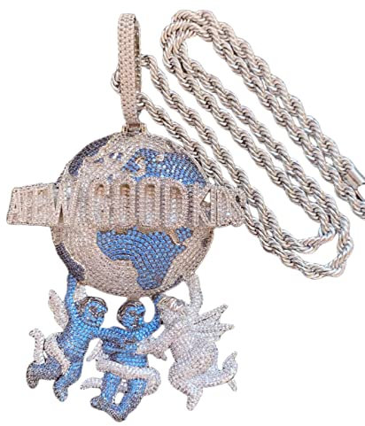 ICEDIAMOND Iced Out Jumbo Gute Kinder Angel vs Erde Anhänger mit 24 '' Seilkette Halskette, Micro Pave Dual Farben Bright CZ Diamant Crazy Hip Hop Charm für Männer (Blue)