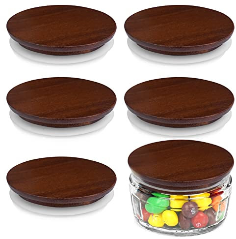 Wooden Lids for Gü Pots, ANOTION Wooden Lid Compatible with Gu Puds Cheesecake Jars, Reusable Airtight Glass Storage Can Lids for Gu Pot, 6 Packs