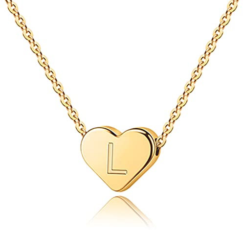 TINGN Heart Initial Necklaces for Girls - 14K Gold Plated Heart Initial L Pendant Necklace in Gold for Girlfriend Jewelry Gifts for Women & Girls Aged 6-12