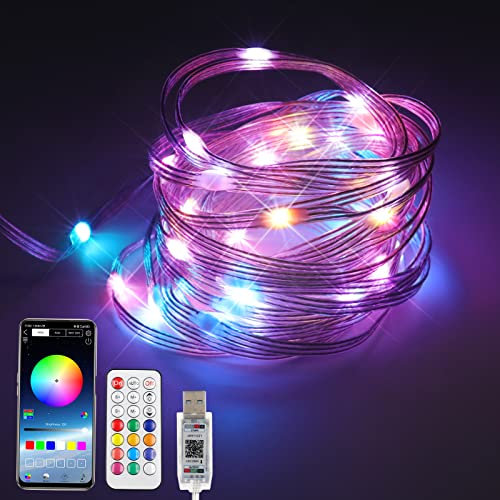 Wisada Bluetooth LED Lichterkette,USB LED Lichtechlauch IP65 Wasserdicht Lichterkette Innen,Bunt Lichtschlauch mit Fernbedienung für Hochzeit, Party, Garten (10m, RGB)