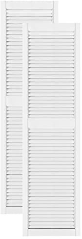 DecoMeister Puerta de Celosia Tipo Persiana Blanca con Marco de Madera Maciza de Pino Frente de Mueble Imprimado con Lamas Listones Abiertos de Dimensiones 444x1700 mm Juego de Dos Piezas