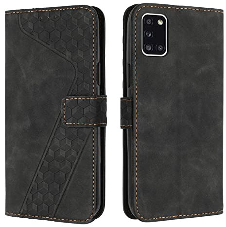 OKZone Kompatibel mit Samsung Galaxy A31 Hülle, Handyhülle Samsung A31, PU Leder Tasche Wallet Schutzhülle Galaxy A31, Flip Cover Klappbar Brieftasche Etui mit Magnet TPU Lederhülle (Schwarz)