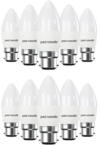 paul russells LED Candle – Dimmable Bayonet Fitting Light, 5.5W 470 LM B22 C37 LED Bulbs, 40w Equivalent, 2700K Warm White, Dimmer BC Energy Saving Ceiling Lightsbulbs, Pack of 10