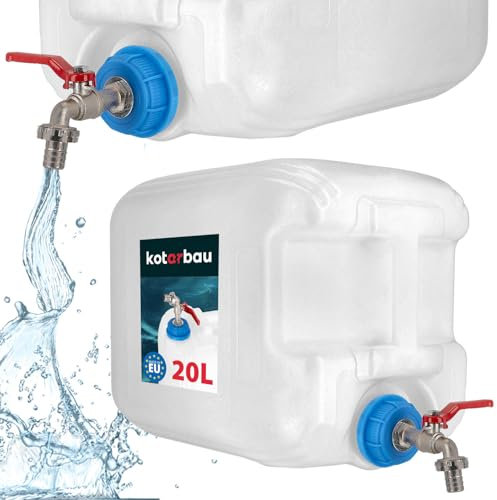 KOTARBAU® Serbatoio dell'acqua con rubinetto, 20 litri, tanica per acqua potabile, tanica per acqua potabile, tanica per acqua potabile, tanica per acqua potabile, rubinetto in metallo