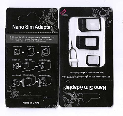3-in-1-SIM-Karten-Adapter (mit Auswerferstift) für Smartphones und Apple iPhone 4 / 4S / 5 / 6 / 7, Schwarz