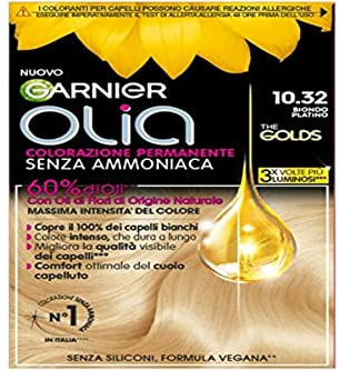 Garnier Olia Tinta Capelli, Colorazione Permanente Senza Ammoniaca, Copre il 100% dei Capelli Bianchi, Con Oli di Fiore di Origine Naturale, Formula Vegana, Biondo Platino